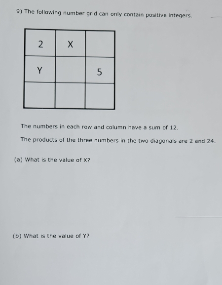 Solved: The following number grid can only contain positive integers ...