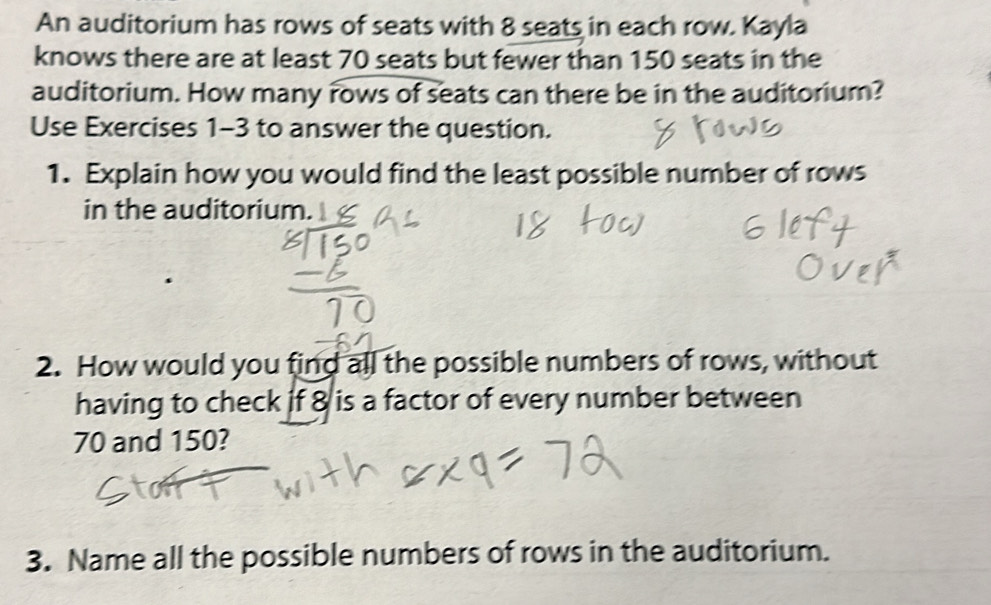 Solved: An auditorium has rows of seats with 8 seats in each row. Kayla ...