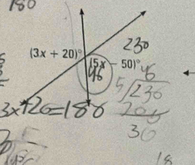 (3x+20)^circ 
(5x-50)^circ 