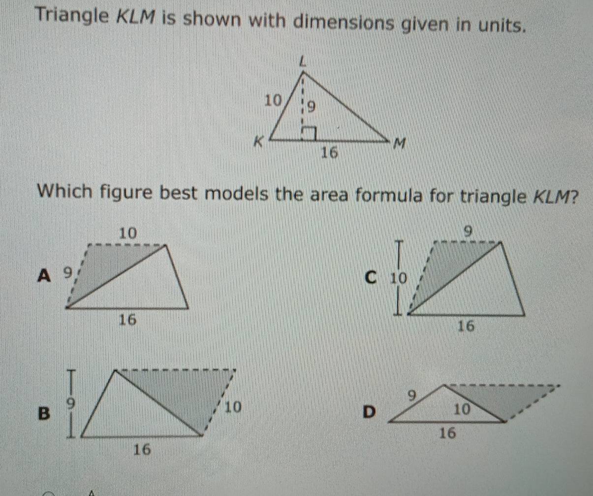 Solved: Triangle KLM is shown with dimensions given in units. Which ...