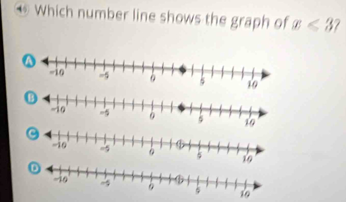 Which number line shows the graph of x≤slant 3?