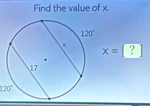 Find the value of x.
x=[?]
120°