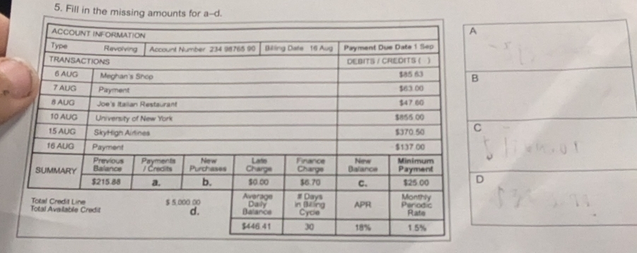 Fill in the missing amounts for a--d.