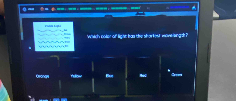 Visible Light
Red
6 
Tellère Which color of light has the shortest wavelength?
Creen
Orange Yellow Blue Red Green