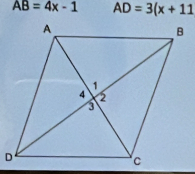 AB=4x-1 AD=3(x+11