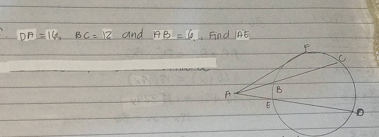 DA=16, BC=12 and AB=6 , Find IAE