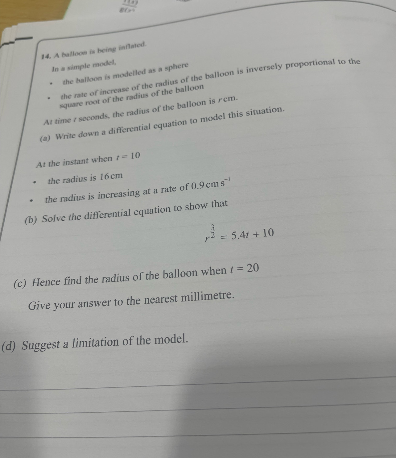 Solved: f(x)/g(x^3 14. A balloon is being inflated. In a simple model ...