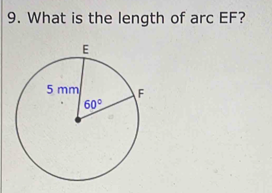 What is the length of arc EF?