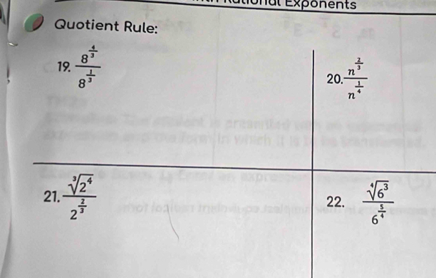 unal Exponents
Quotient Rule: