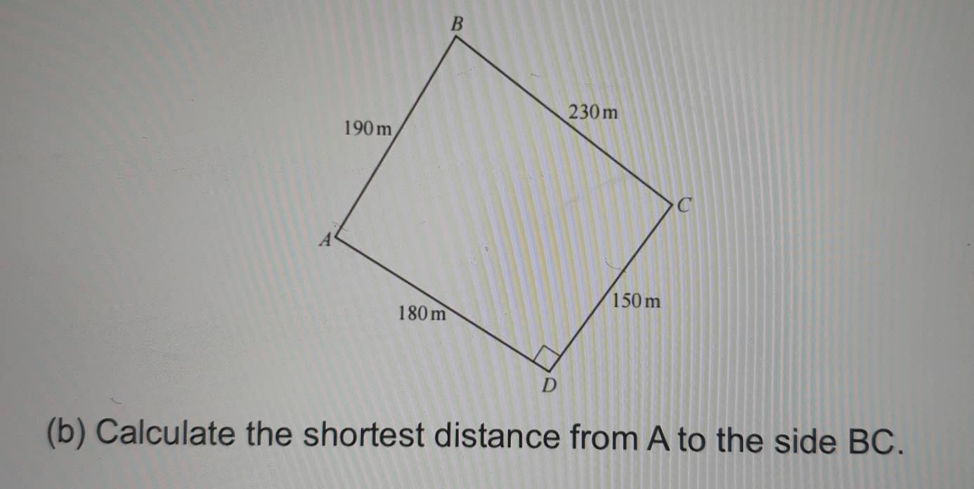 Calculate the shortest distance from A to the side BC.