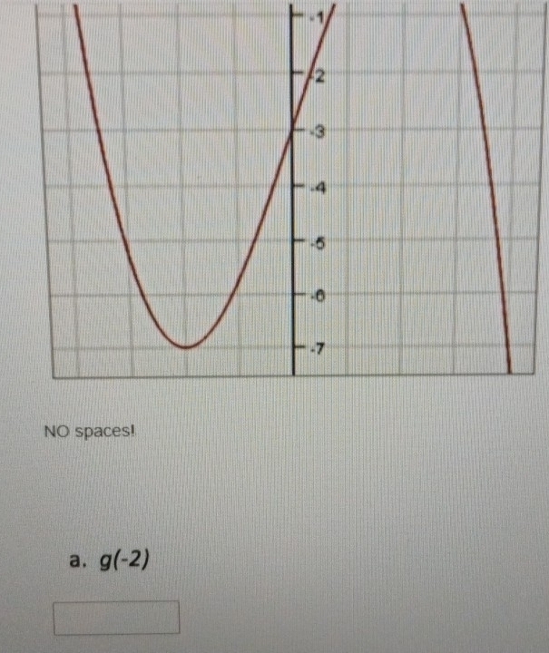 -1
NO spaces!
a. g(-2)