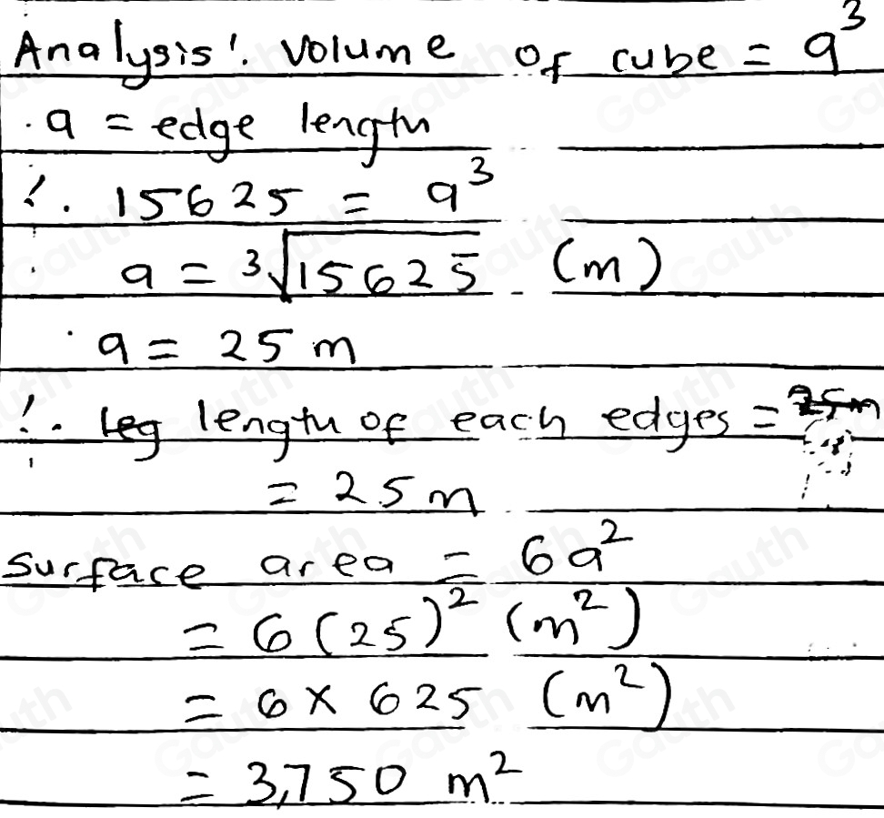 Solved: The volume of the cube is 15625 cubic meters. Find the length ...