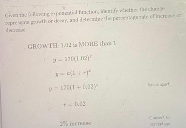 Given the following exponential function, identify whether the change ...
