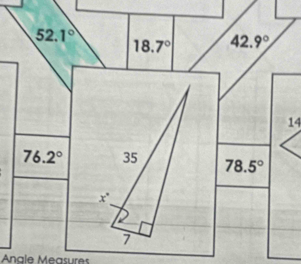 52. 1°
18.7°
42.9°
14
76.2°
78.5°
Anale Measures