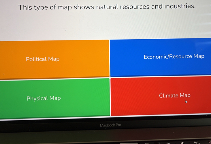 Solved: This type of map shows natural resources and industries ...