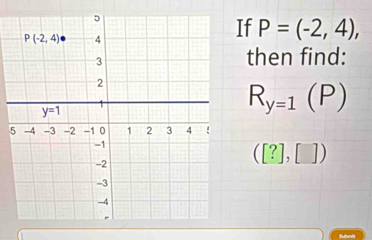 If P=(-2,4),
then find:
R_y=1(P)
([?],[])
Submit