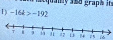 equanty and graph its 
1) -16k>-192
16