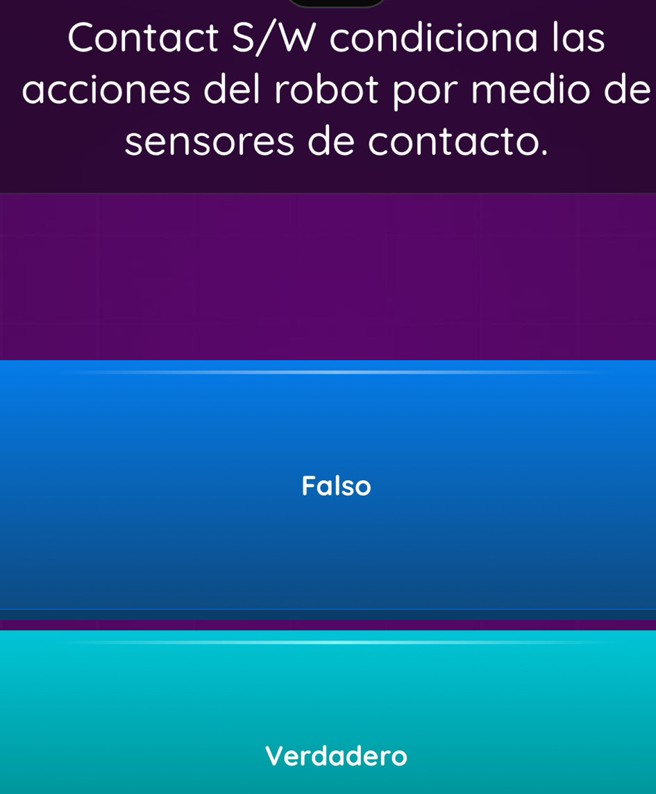 Contact S/W condiciona las
acciones del robot por medio de
sensores de contacto.
Falso
Verdadero