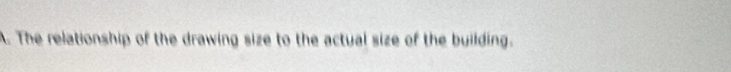 The relationship of the drawing size to the actual size of the building.