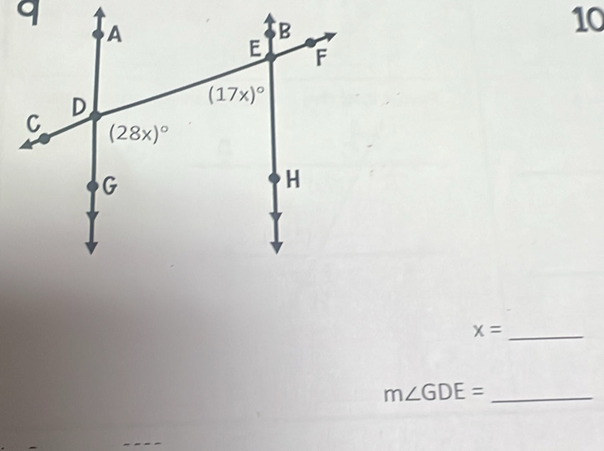 10
_ x=
m∠ GDE= _