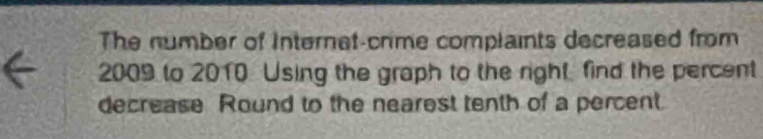 The number of Internet-crime complaints decreased from 
2009 to 2010 Using the graph to the right, find the percent 
decrease Round to the nearest tenth of a percent.