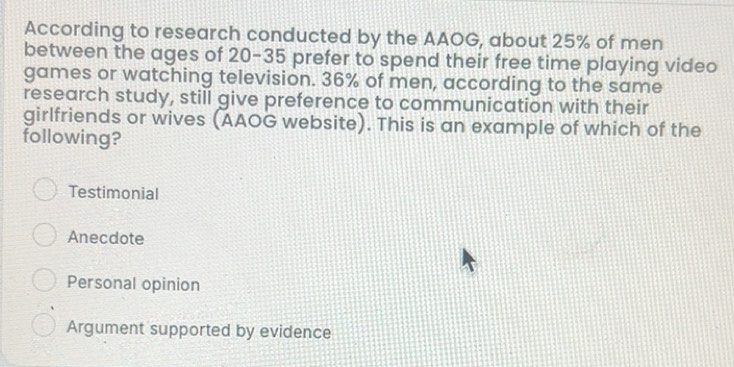 Solved: According to research conducted by the AAOG, about 25% of men ...