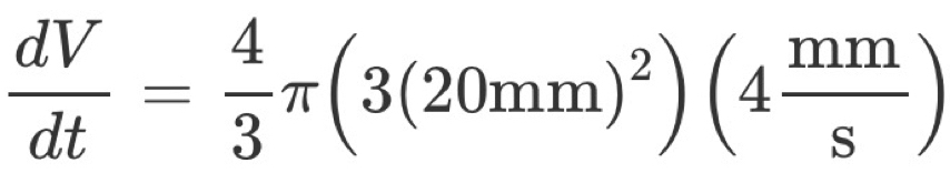  dV/dt = 4/3 π (3(20mm)^2)(4 mm/s )