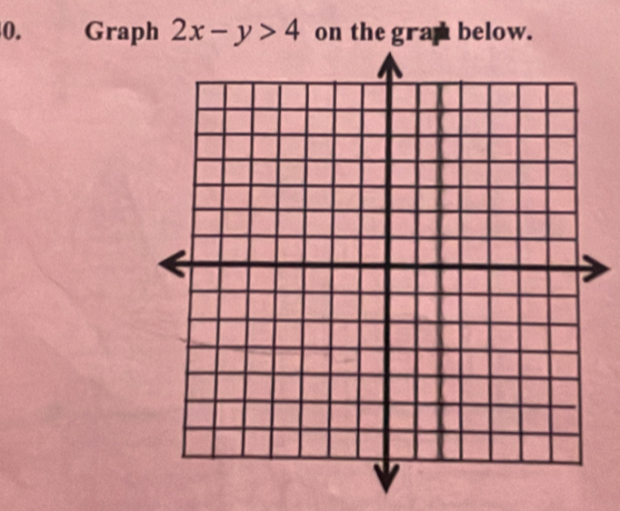 Graph 2x-y>4 on the gran below.