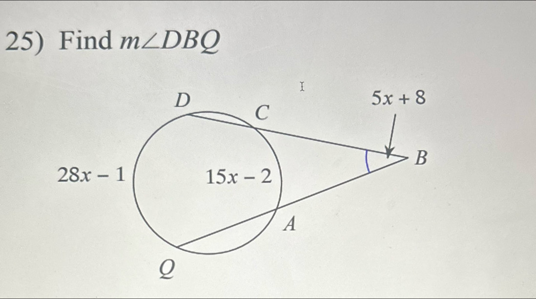 Find m∠ DBQ