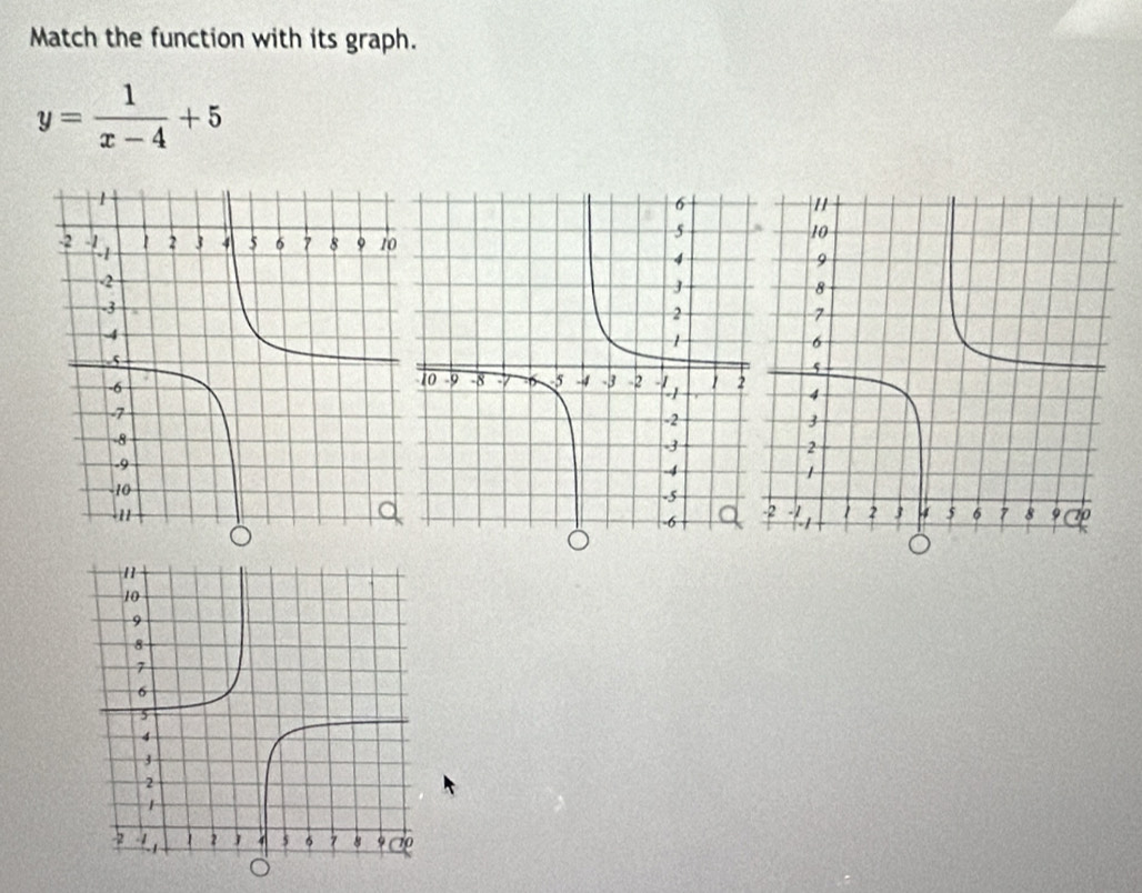 Match the function with its graph.
y= 1/x-4 +5