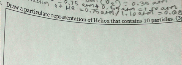 Draw a particulate representation of Heliox that contains 10 particles. (3