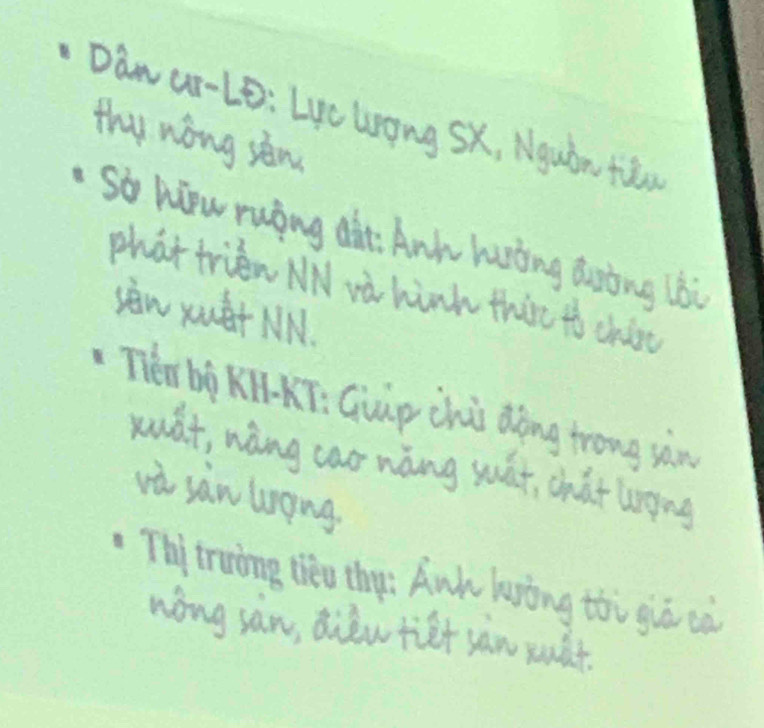 Dan ar-Le: Lc Lrong sX, Nguǒn tn 
the nong sew 
So Nw ruing dit, Anh hting doing lbi 
phat trien NN và hinw thire to chirt 
sèw yuà+ NN. 
Tén bg KM. KT: Guip chii dòng trong sàn 
xuát, wáng cao nàng wuat, chát lrong 
và sàn wng. 
Thi truing dhea thy? Awh lying thi guā cà 
wong sàn, dièn fiet sàn suàt.