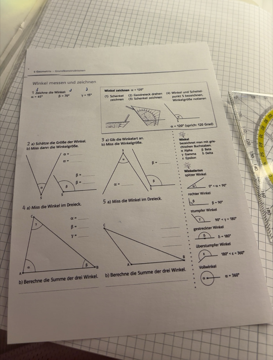 Gelöst:Geometrie - Grundkonstruktionen Winkel messen und zeichnen 1 ...
