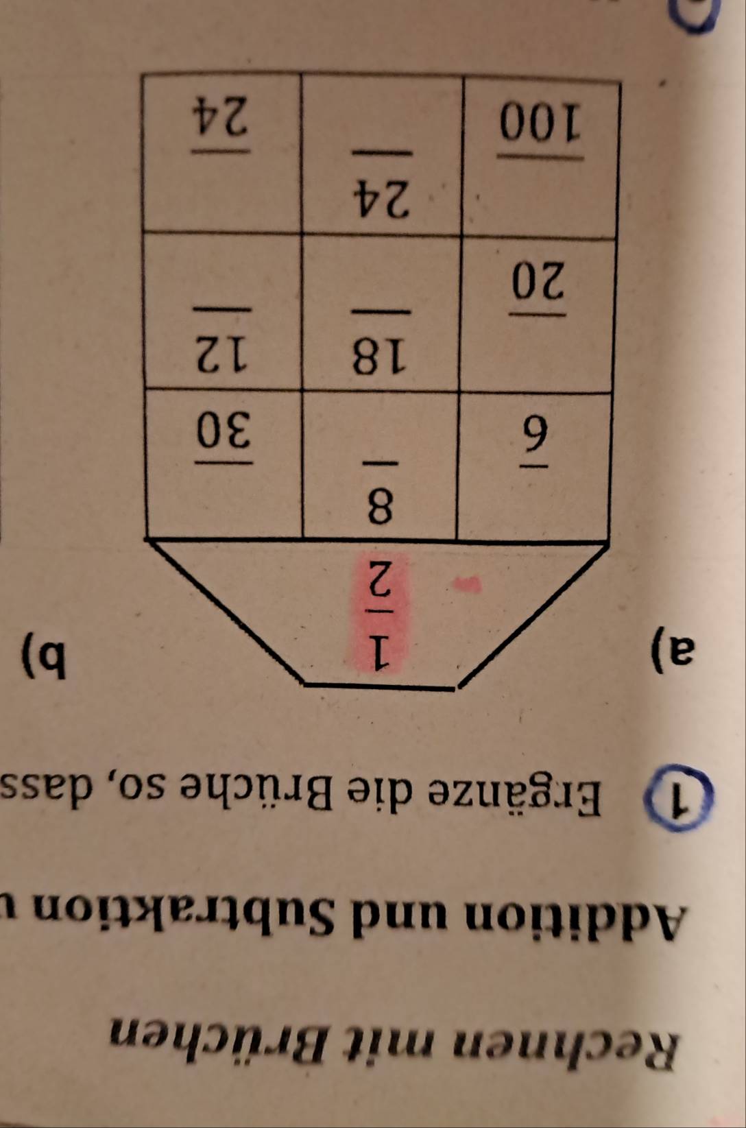 Rechnen mit Brüchen
Addition und Subtraktion y
1 Ergänze die Brüche so, dass
a)
b)