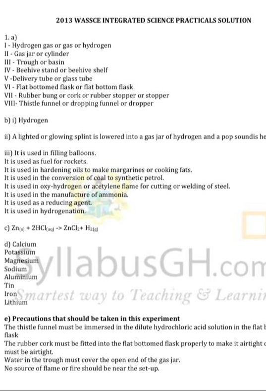 Solved: 2013 WASSCE INTEGRATED SCIENCE PRACTICALS SOLUTION 1. a) I ...
