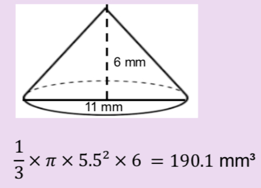  1/3 * π * 5.5^2* 6=190.1mm^3