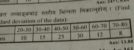 Ans: 2479, 0.6
बत तथ्याइ्कबाट स्तरीय भिन्नता निकाल्नुहोस्। (Find 
d