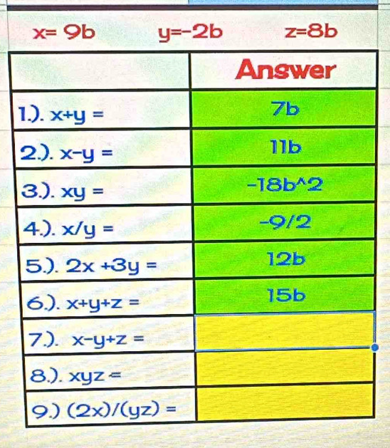 x=9b y=-2b z=8b
1