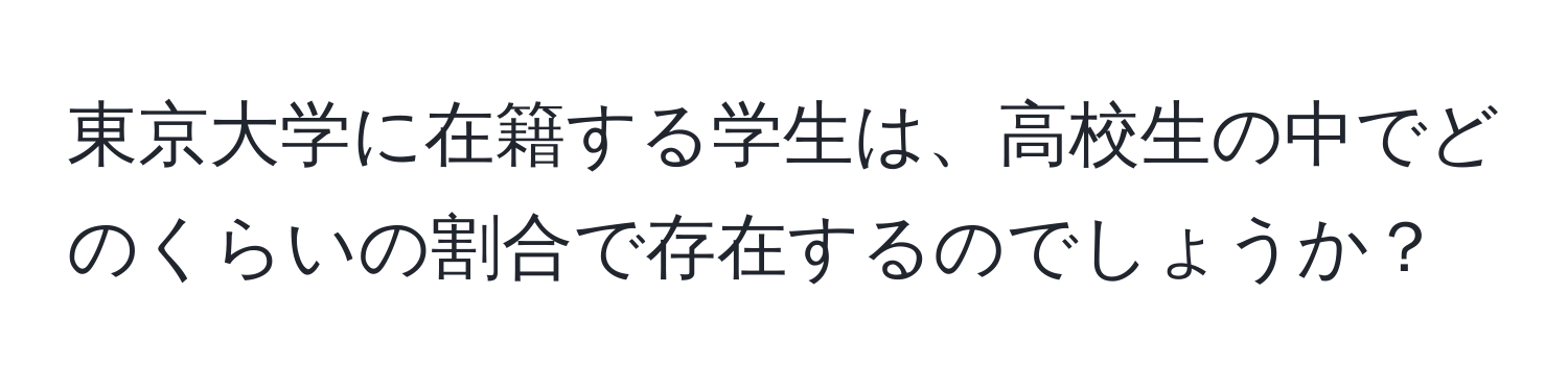 東京大学に在籍する学生は、高校生の中でどのくらいの割合で存在するのでしょうか？