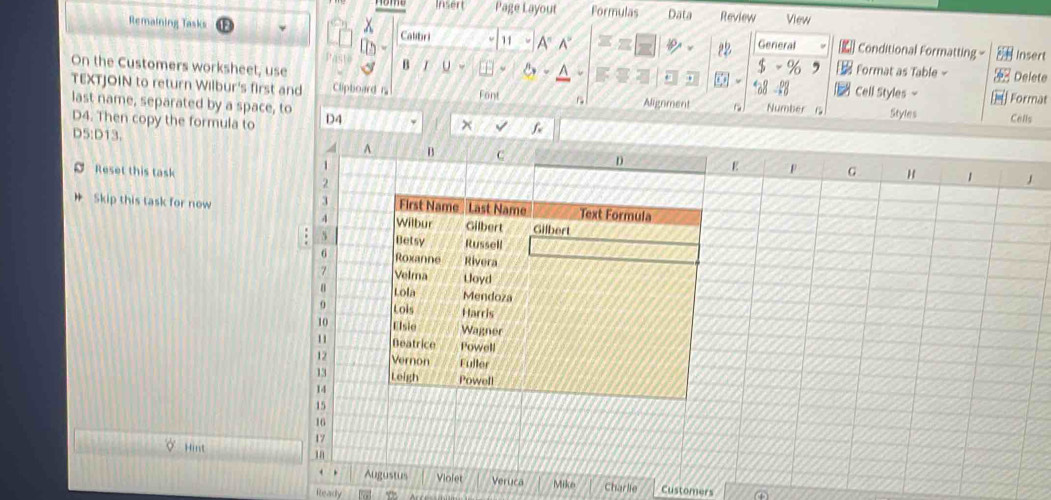 Solved: Insert Page Layout Formulas Data Review View Remaining Tasks x ...