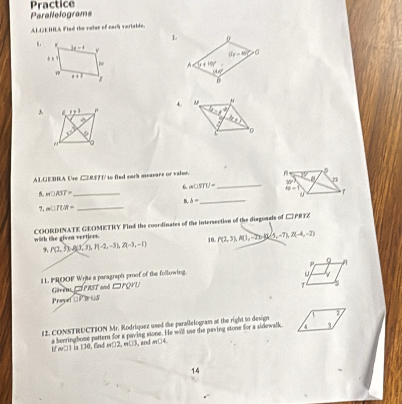 Solved: Practice Parallelograms ALGEBRA Find the value of each variable ...