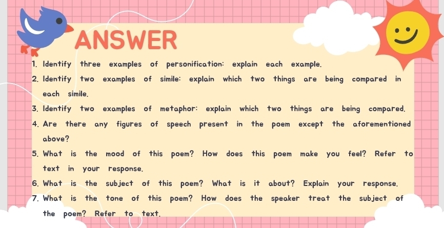 Solved: ANSWER 1. Identify three examples of personification: explain ...