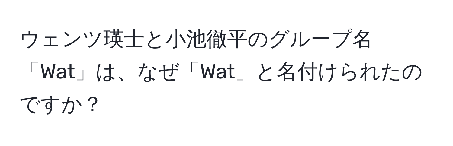 ウェンツ瑛士と小池徹平のグループ名「Wat」は、なぜ「Wat」と名付けられたのですか？