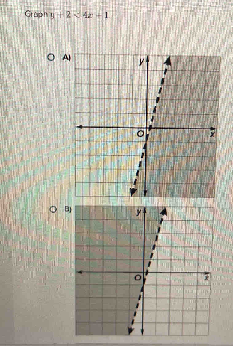 Graph y+2<4x+1. 
A 
B