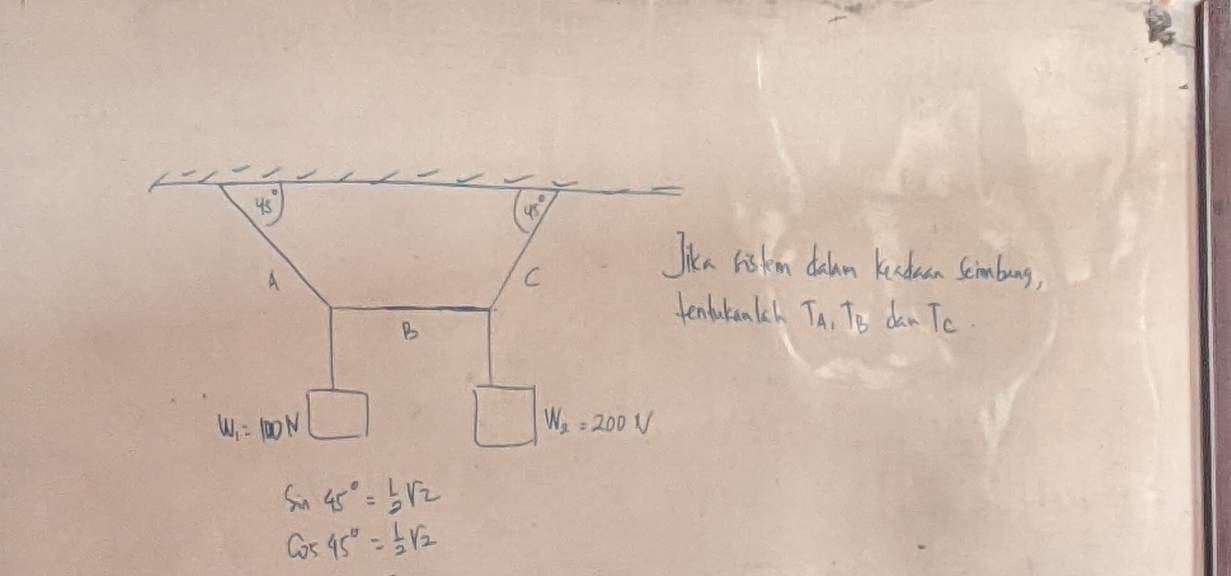 lisken dahn kendun Seimbong,
baanlch Ta, To dan Tc.
sin 45°= 1/2 sqrt(2)
cos 45°= 1/2 sqrt(2)