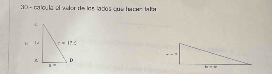 30.- calcula el valor de los lados que hacen falta