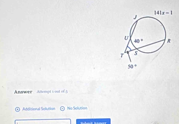 Answer Attempt i out of 5
Additional Solution No Solution
Suhmit Answer