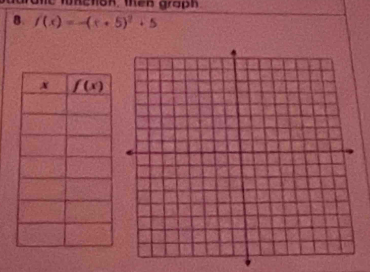 one function, then graph.
8. f(x)=-(x+5)^2+5