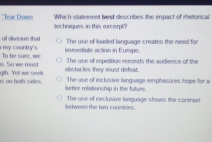 Solved: 'Tear Down Which statement best describes the impact of ...