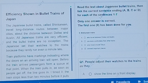 Risolto:Read the text about Japanese bullet trains, then Efficiency ...